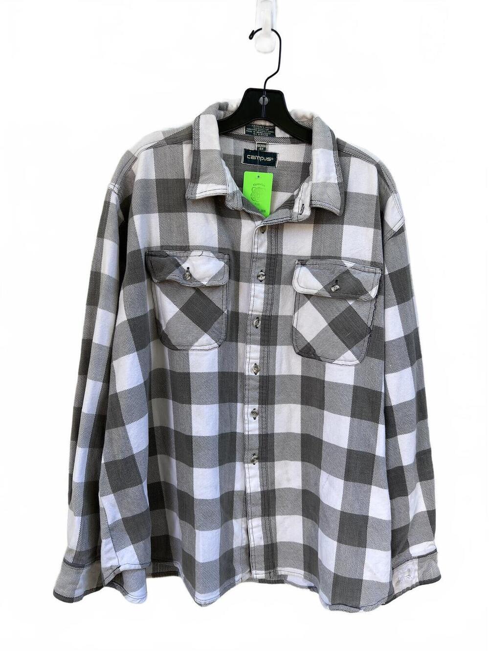 Vintage Campus Men's Big Man 4X Black White Plaid Flannel Shirt Soft Cotton